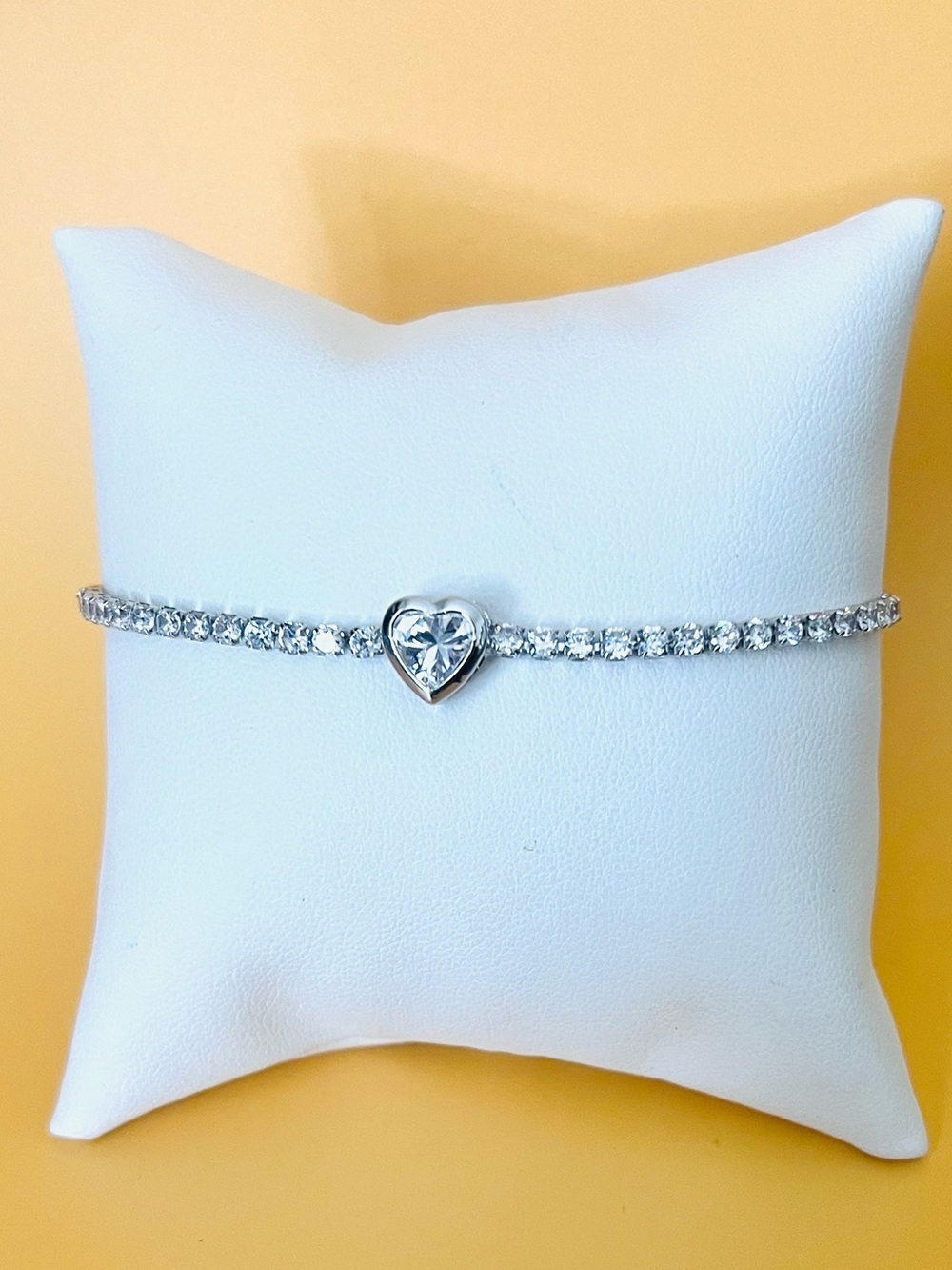 Stainless steel tennis bracelet with clear CZ heart Charm